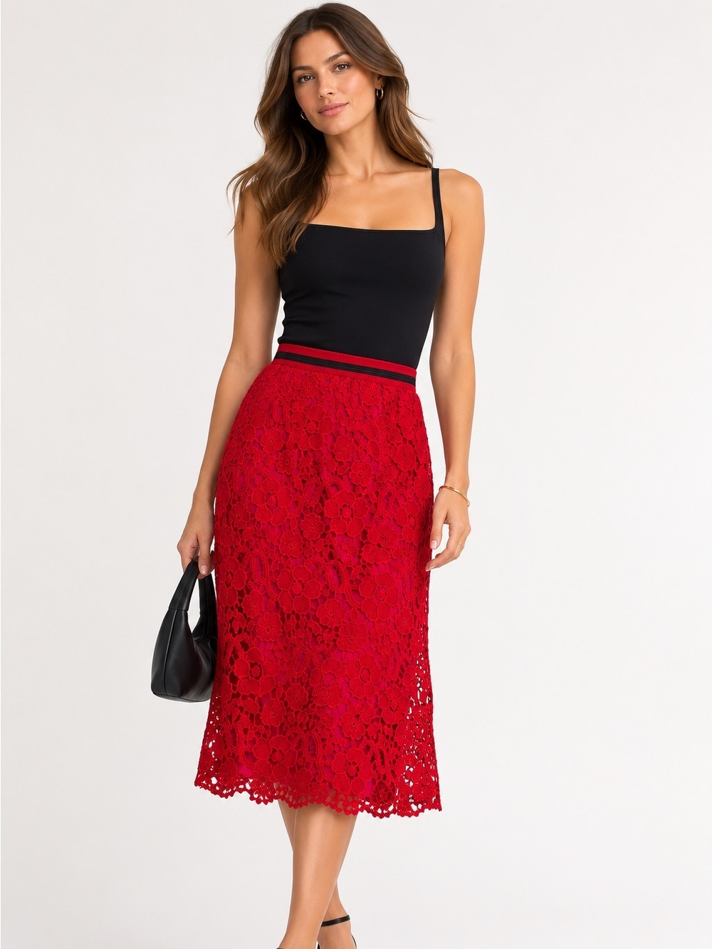 Salvatore Ferragamo Red Pink Lace Midi Skirt Size 4